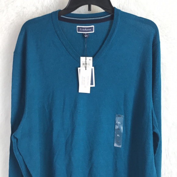 CLUB ROOM Majestic Teal Blue V-Neck Wool Blend - Picture 6 of 10